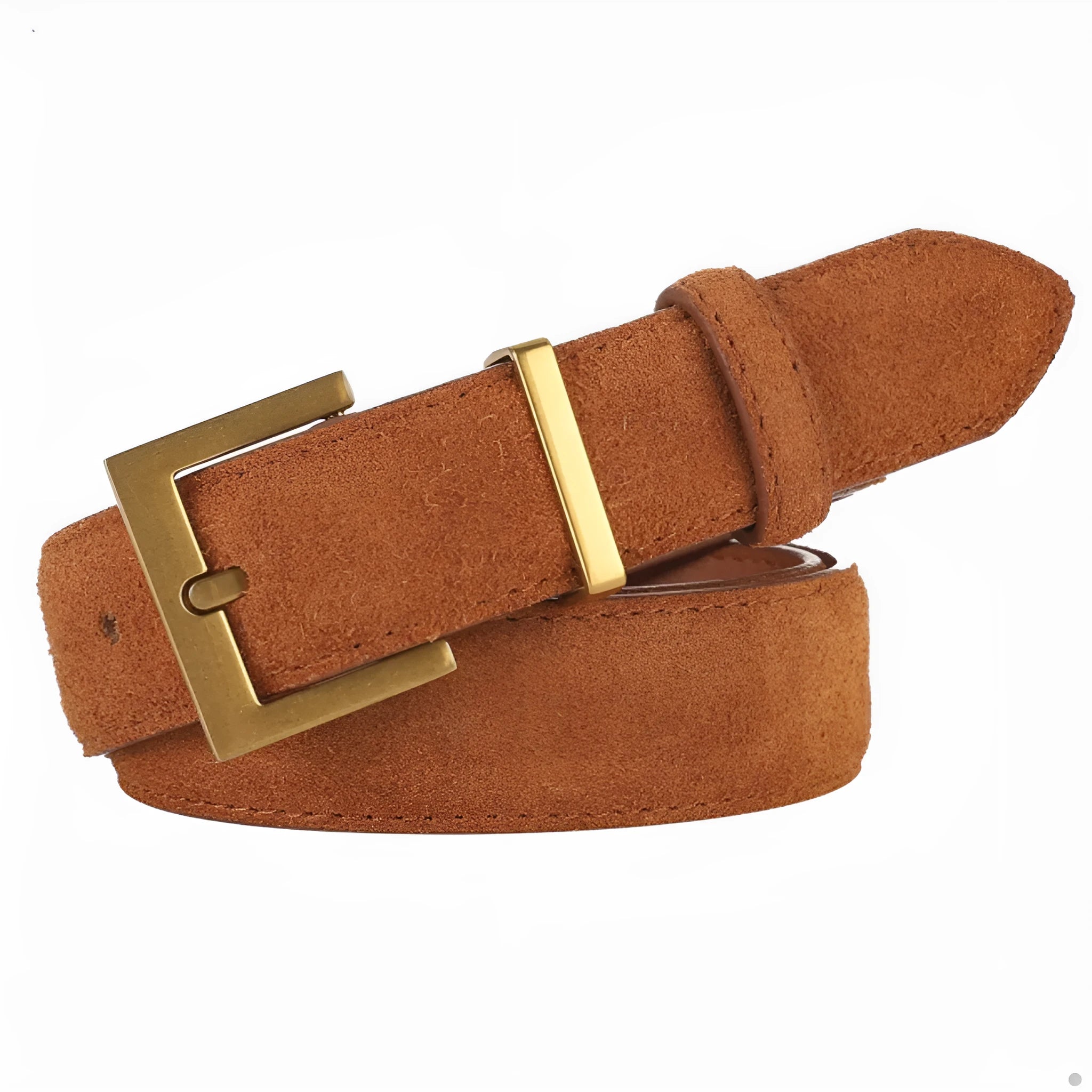 Ladies' black leather belt with alloy pin buckle showing punching texture detail