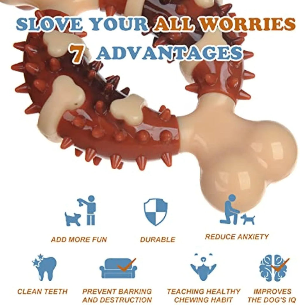 Bone-shaped natural rubber dog dental toy for teeth grinding and anxiety relief