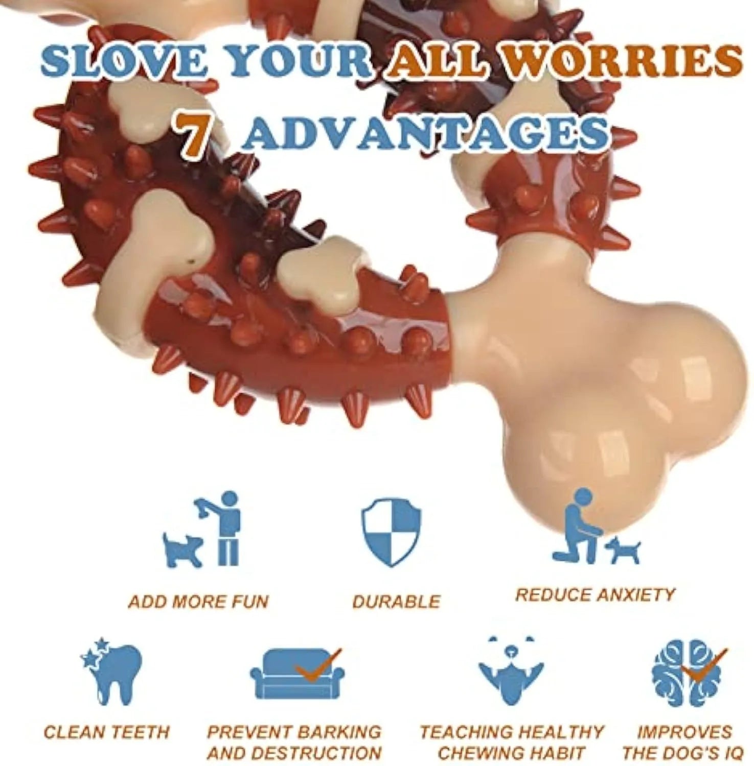 Bone-shaped natural rubber dog dental toy for teeth grinding and anxiety relief