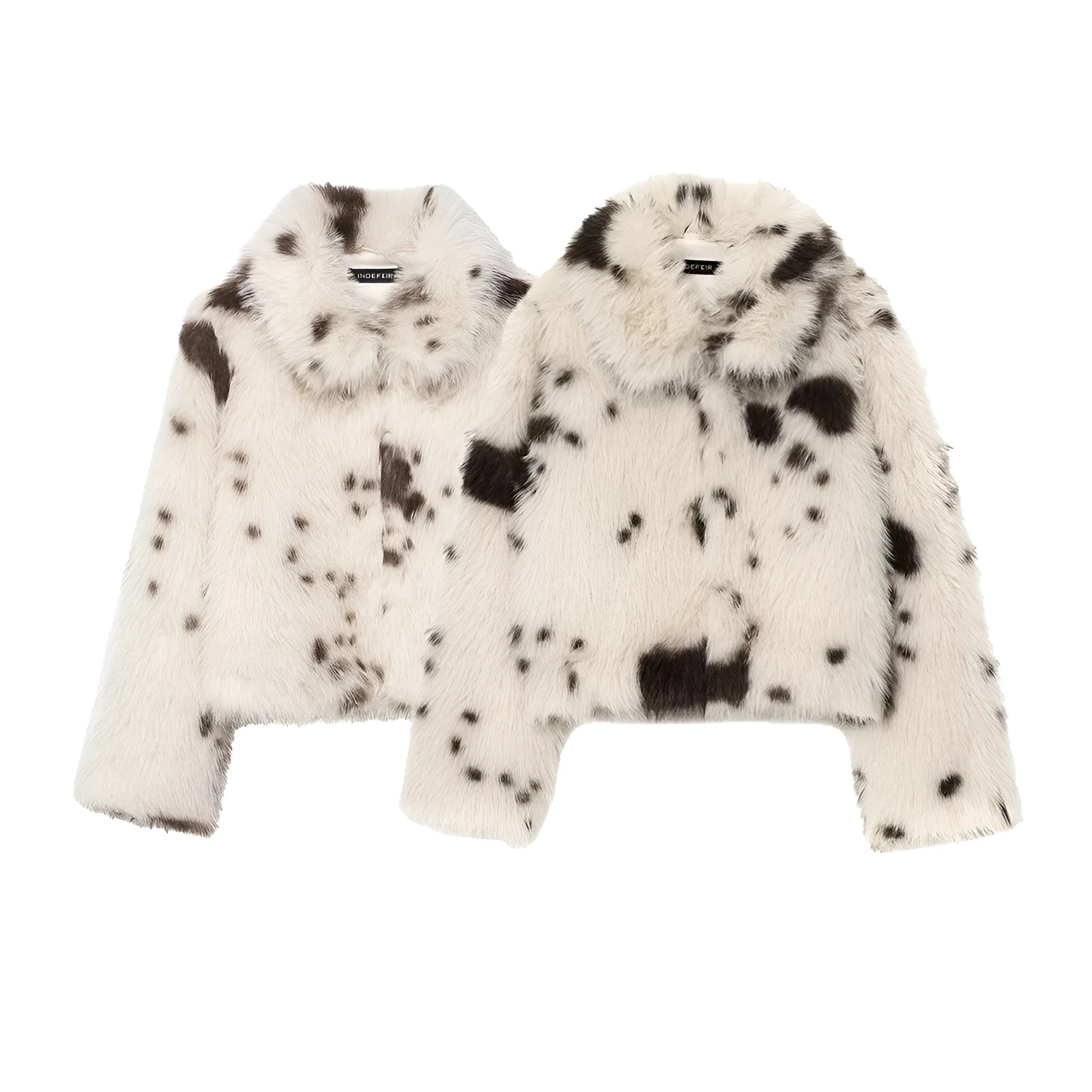 Women's artificial fur animal pattern long sleeve coat with faux fur collar in brown colour socialite style