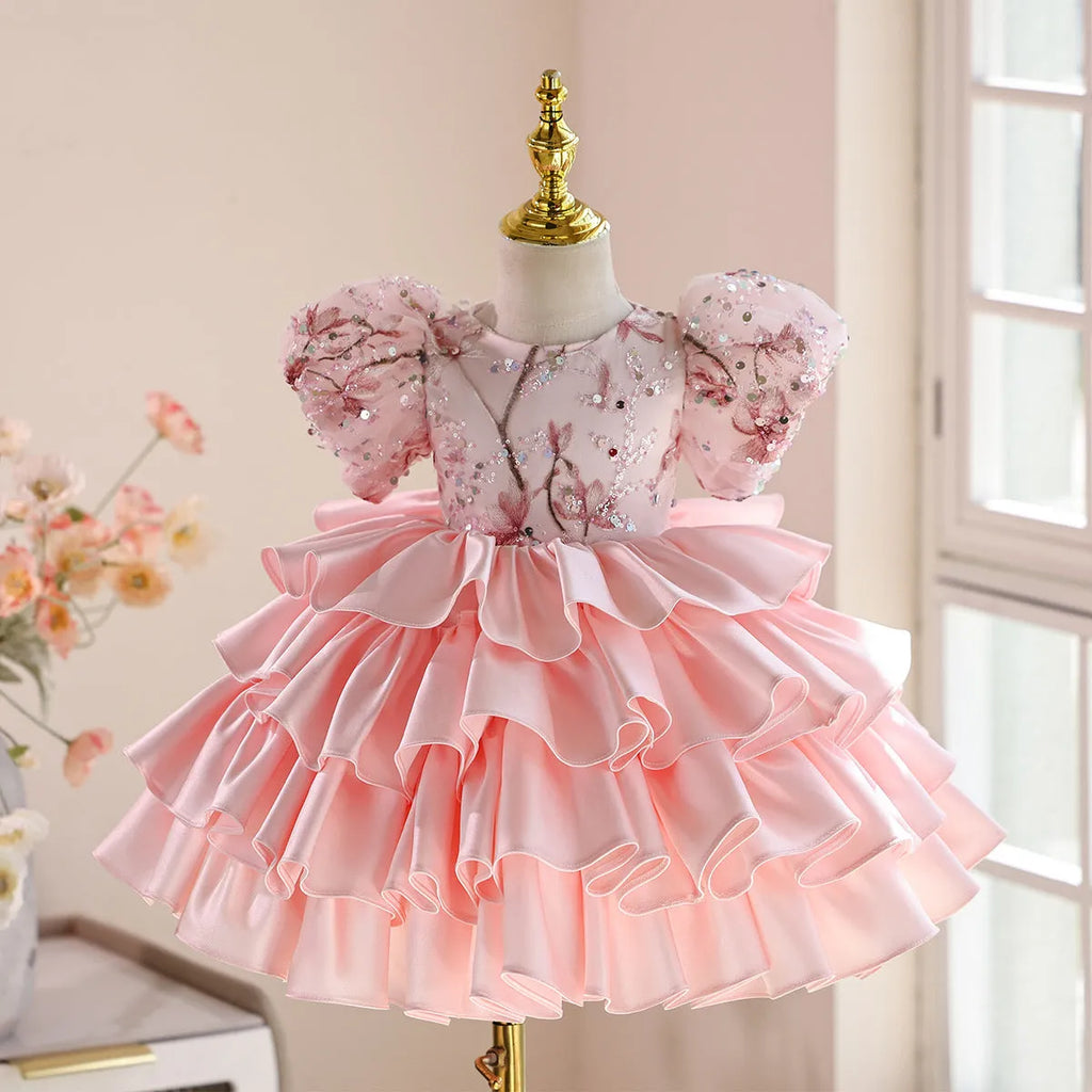 Pink polyester princess dress for baby girl Zhuazhou ceremony light luxury pettiskirt