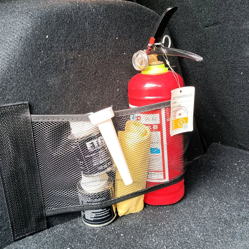 Elastic polyester car boot storage organiser net shown in 20x45cm and 20x35cm sizes.