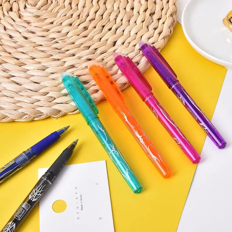Heat-erasable gel pen set with stainless steel nibs in multiple colours for office and school use