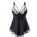 Plus size women's two-piece bikini swimsuit in quick-dry polyester fabric, backless design.