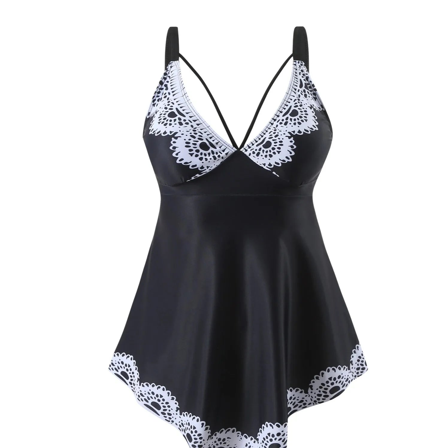 Plus size women's two-piece bikini swimsuit in quick-dry polyester fabric, backless design.