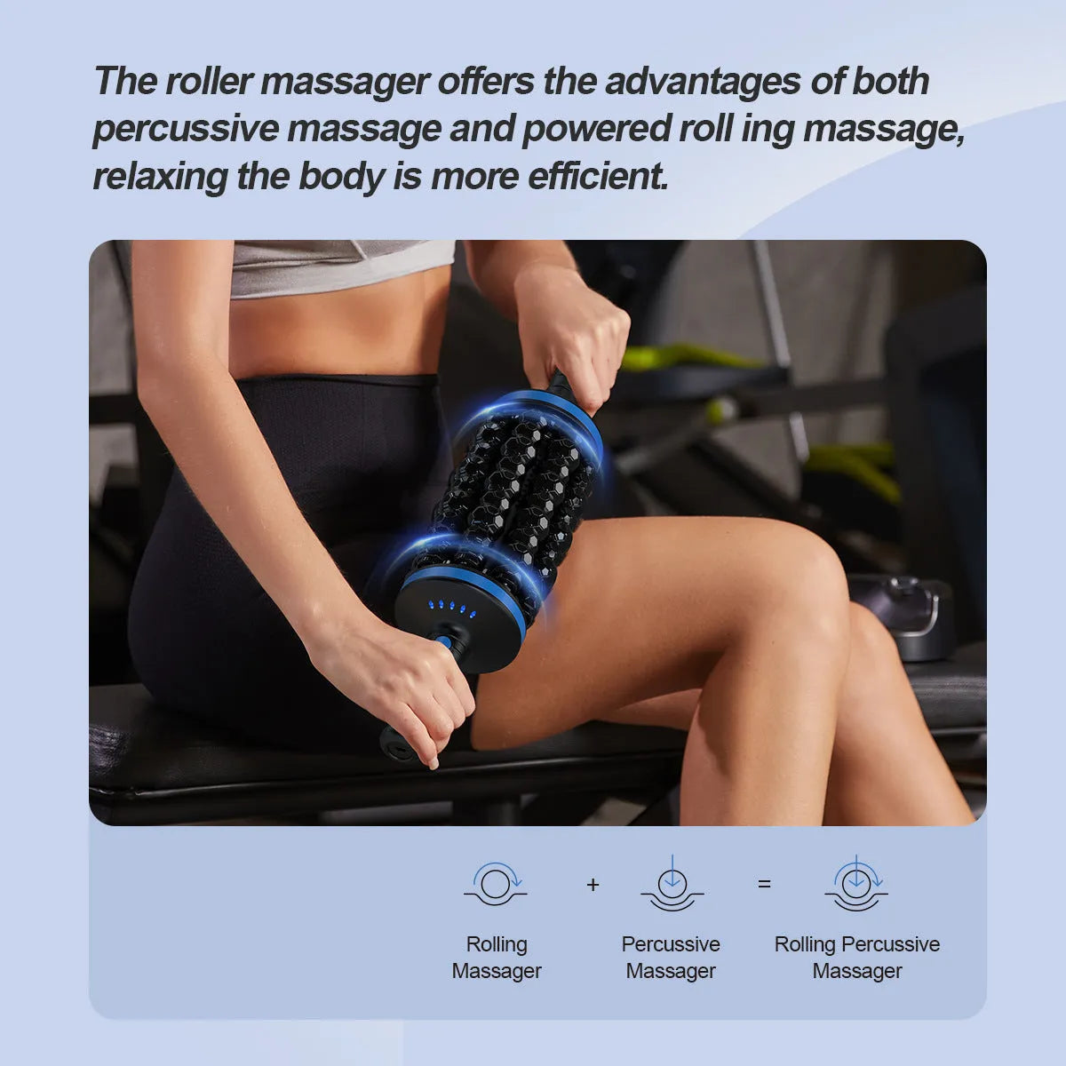 Muscle relaxation handheld electric massager with rollers for back, foot, and leg in blue, gray, and green