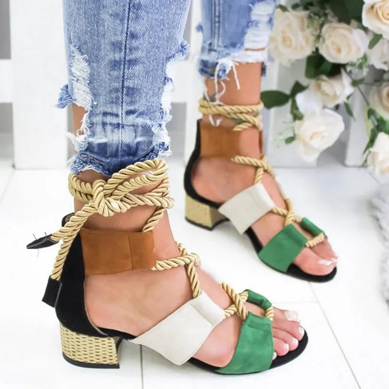 Women's beige suede ankle strap sandals with round toe and 3-5cm thick heel