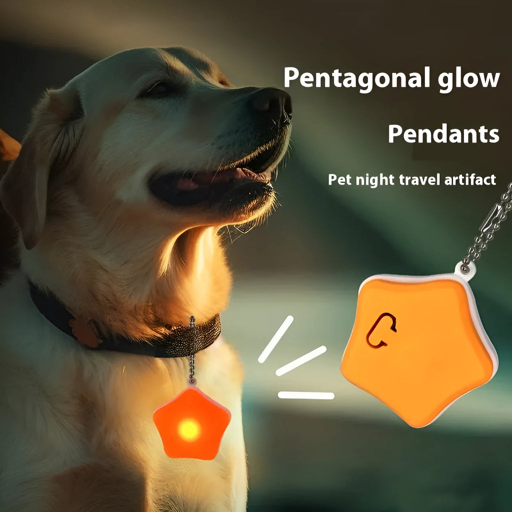 Blue rechargeable silicone pendant light for dog collars, showing three light modes.