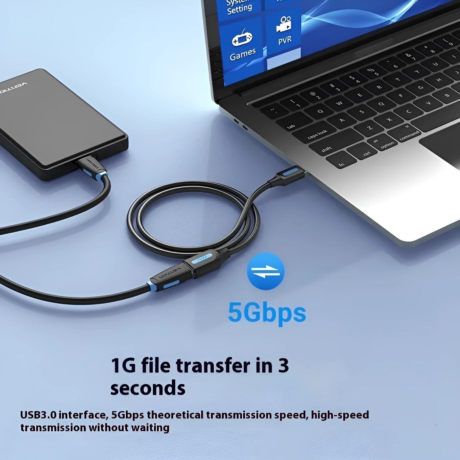 Black USB extension cable for wireless network card with standard USB connector, 2m length