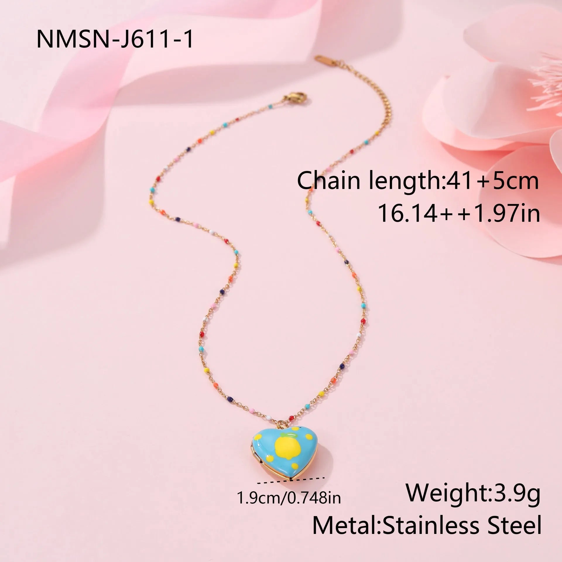 Gold-plated stainless steel necklace with heart-shaped fruit pendant on an adjustable chain.