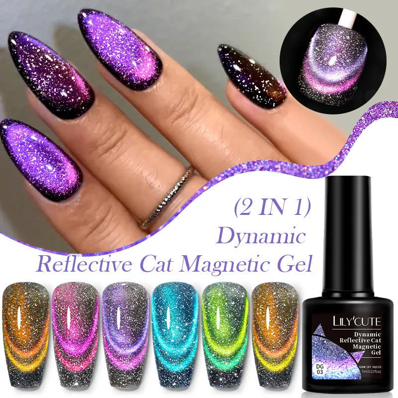 Diamond in the Debris Cat Eye Series nail polish gel bottles in six colours with glitter and fragment texture