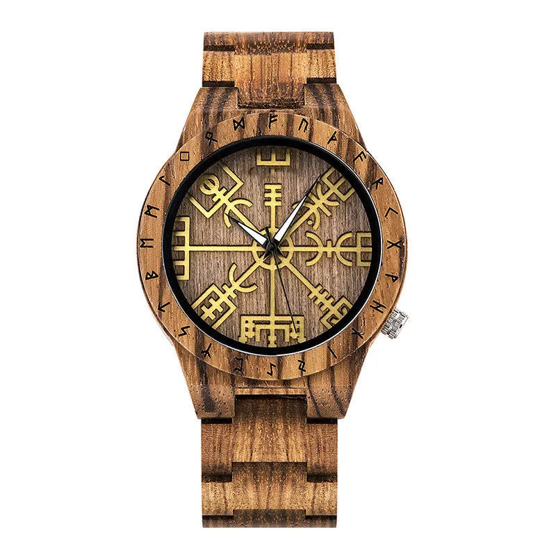 Leisure ebony all wood watch with quartz movement and mineral glass mirror on a neutral background
