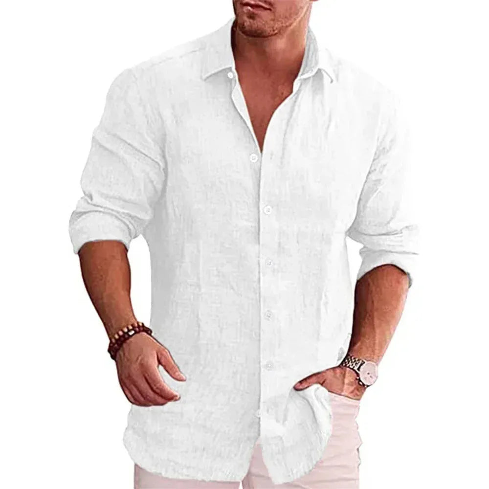 Men's 3D printed solid colour casual shirt with slim lapel, long sleeves, loose fit, available in multiple colours