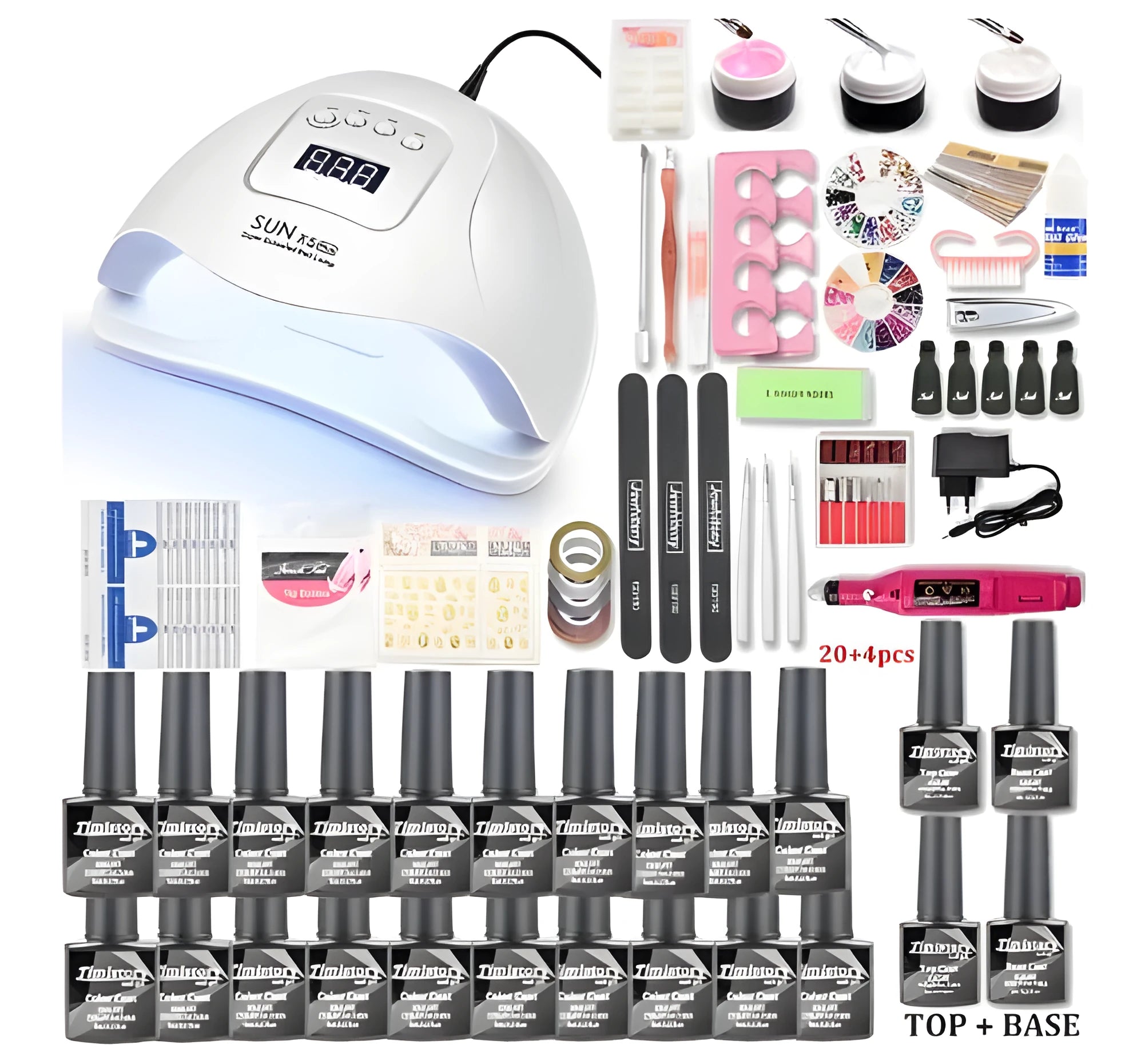 80W nail phototherapy machine set with plastic lamp and 20 gel nail polishes
