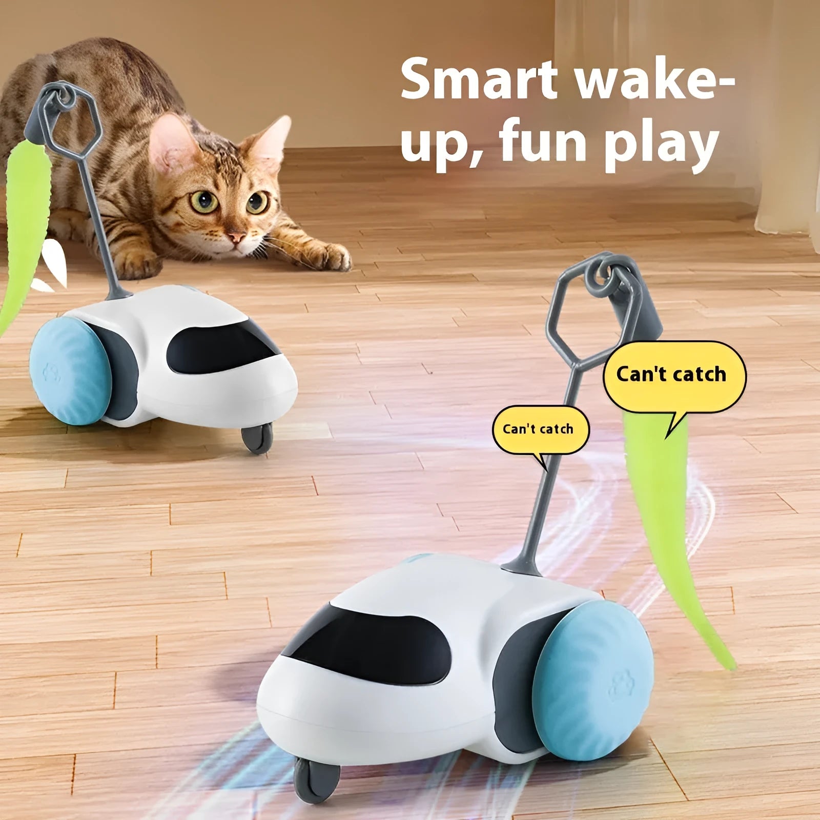 Gravity intelligent running car cat toy in light grey blue colour with USB Type-C charging port