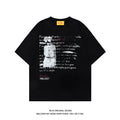 Men's black hip hop style cotton T-shirt with white letter printing and loose fit