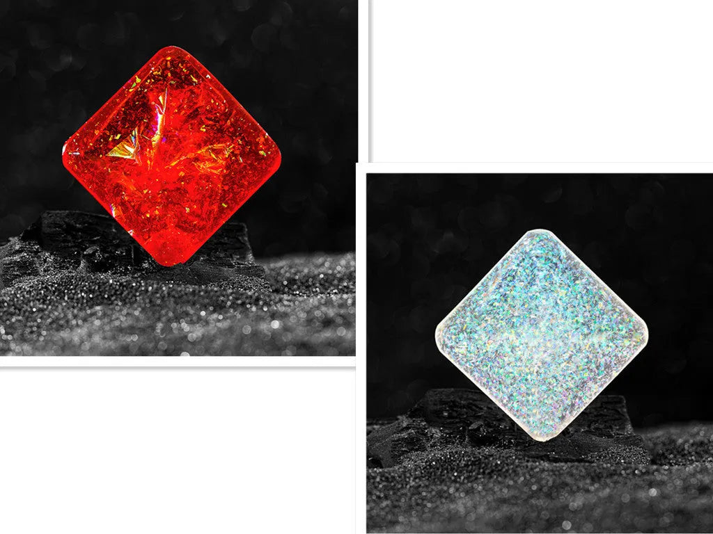 Galactic Edition resin desk gyro showing 4cm quadrilateral shape with cosmic pattern