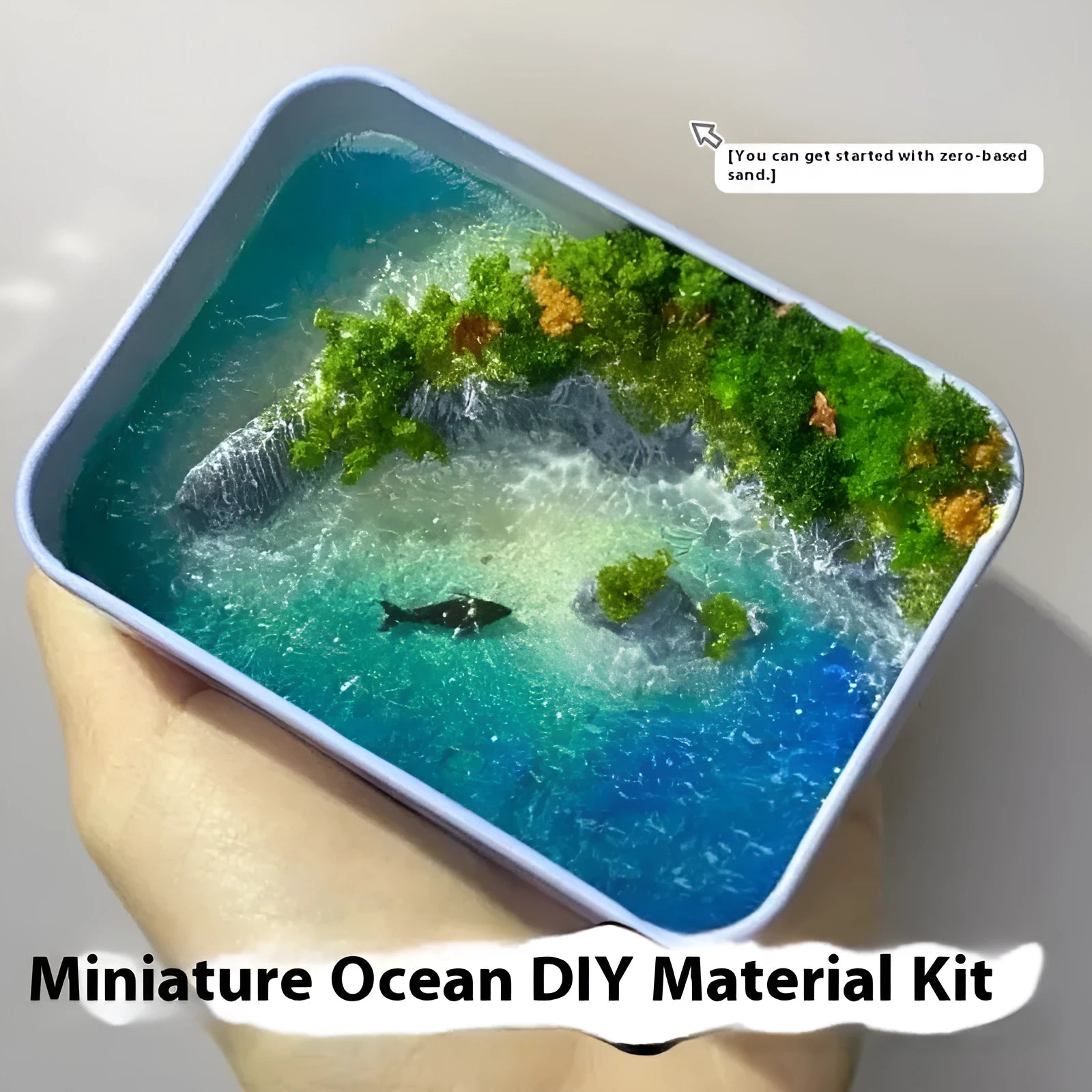 DIY marine landscape handmade ornament with bamboo peninsula iron box design