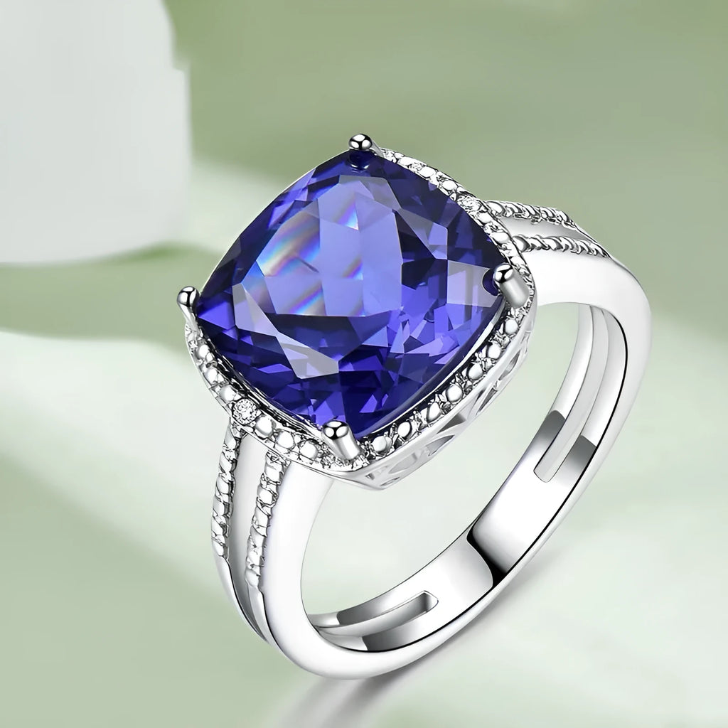 925 sterling silver ring with genuine blue tanzanite gemstone, women's fine jewellery