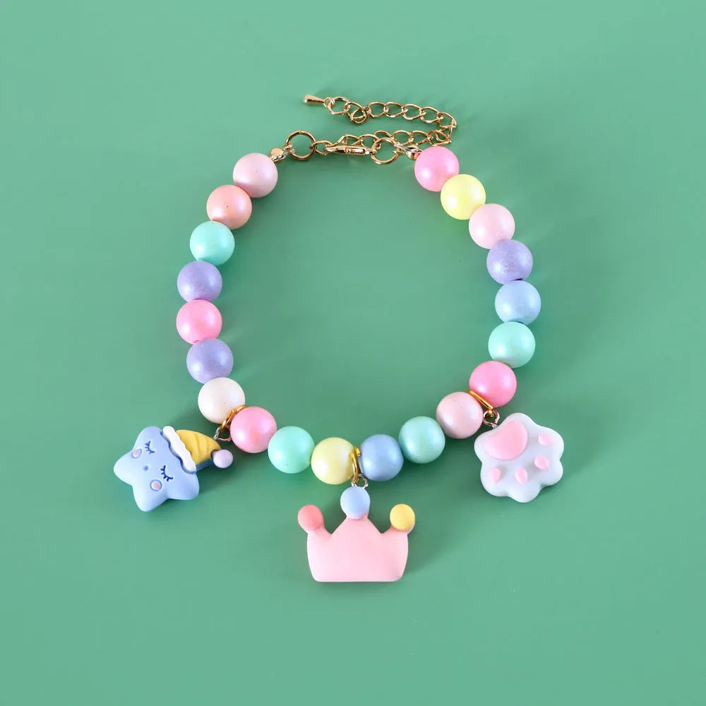 Macaron-coloured pet headdress and necklace set with resin charms in six designs for cats and dogs
