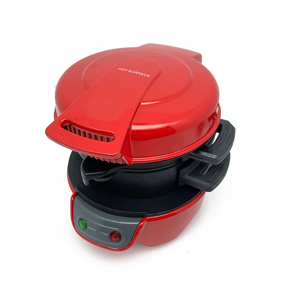 Household breakfast machine sandwich maker with egg cooker ring in red, orange or silver grey