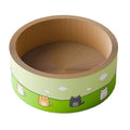 Large round deep pit cat scratch board made from corrugated paper, shown in a cute style.