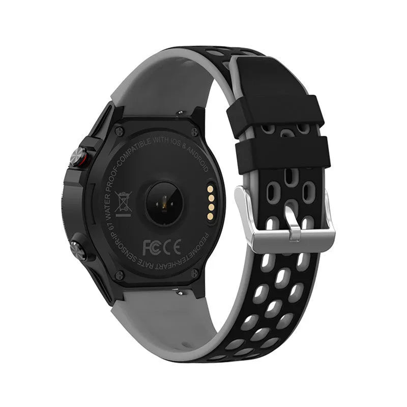 Blue outdoor sports smart watch with 1.3-inch screen and silicone wristband on a wrist.