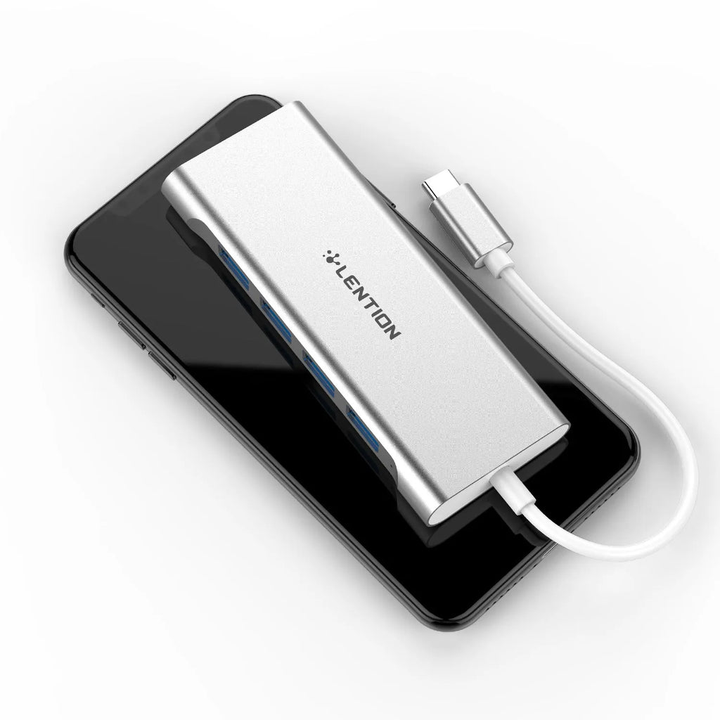 Lansheng USB Type C hub with four USB 3.0 ports and HDMI output in silver colour