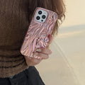 TPU soft phone case with three-dimensional pleated pattern and electroplated finish for iPhone 16 series in pink colour