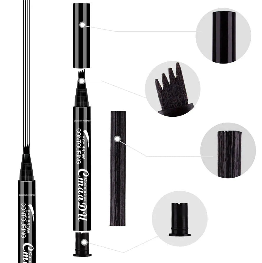 CmaaDu 4-Head Eyebrow Pencil in three shades black brown grey with four-point tip for precise brow application