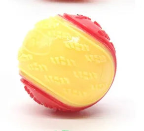 TPR dog training ball with sounding mechanism in red and blue colour combination