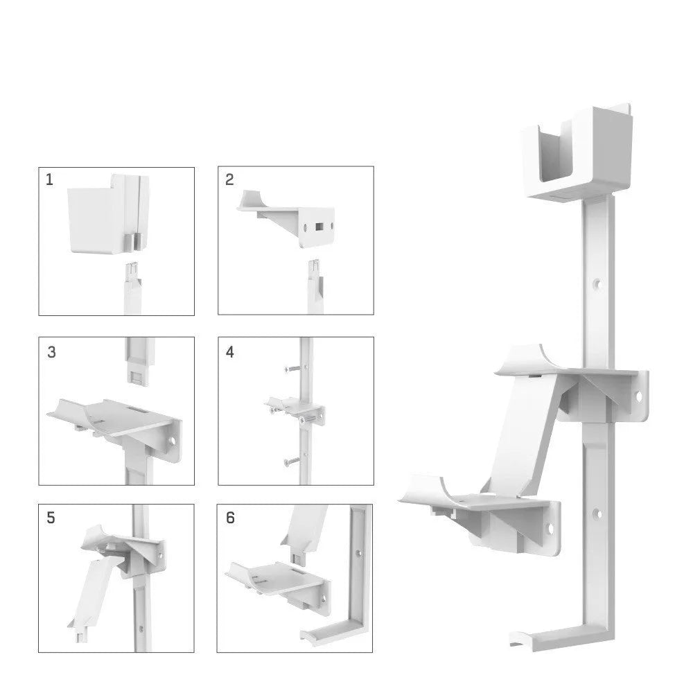 White ABS plastic wall hook holding a PS5 controller and gaming headset.