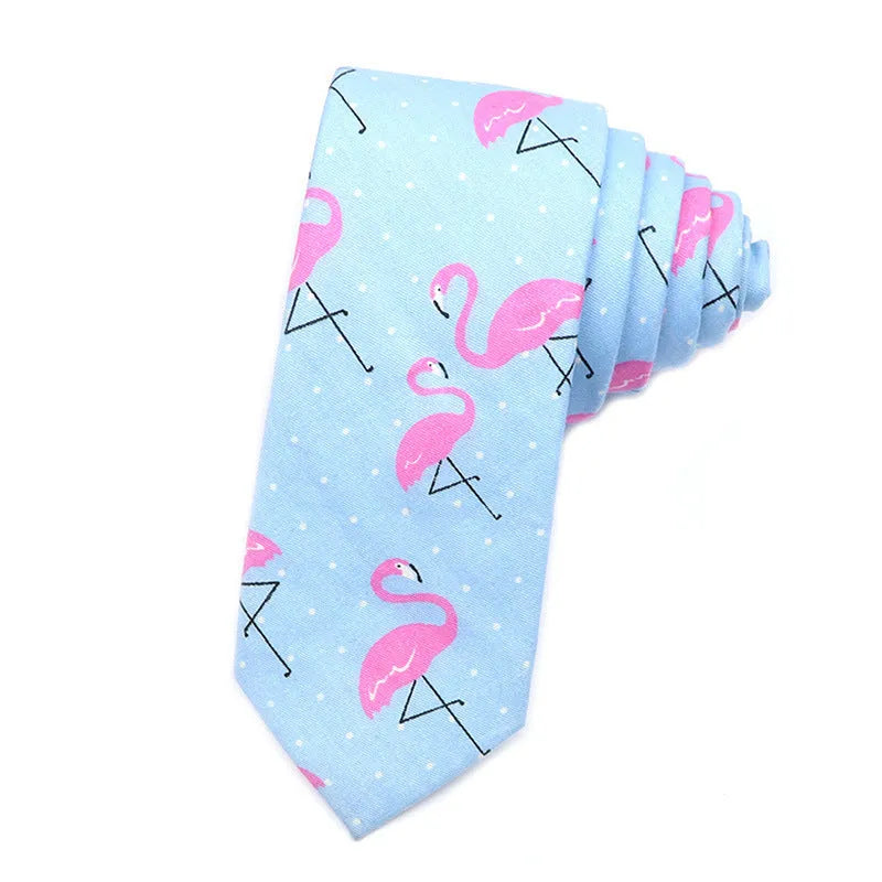 Men's narrow cotton bow tie in a cartoon print with an adjustable knot, shown in a selection of colours.