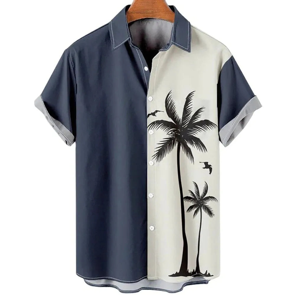 Men's slim fit short sleeve shirt with a colourful 3D printed floral pattern on polyester fabric