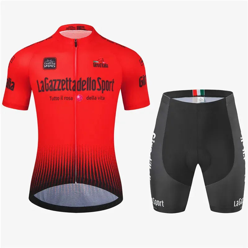 Neutral fit short sleeve cycling suit in polyester fabric for summer sports.