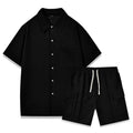 Young women's casual two-piece set with short sleeve top and elastic waist shorts in beige.