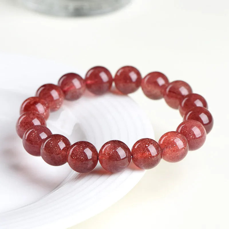 Natural strawberry quartz bracelet with geometric polished beads in cherry red colour