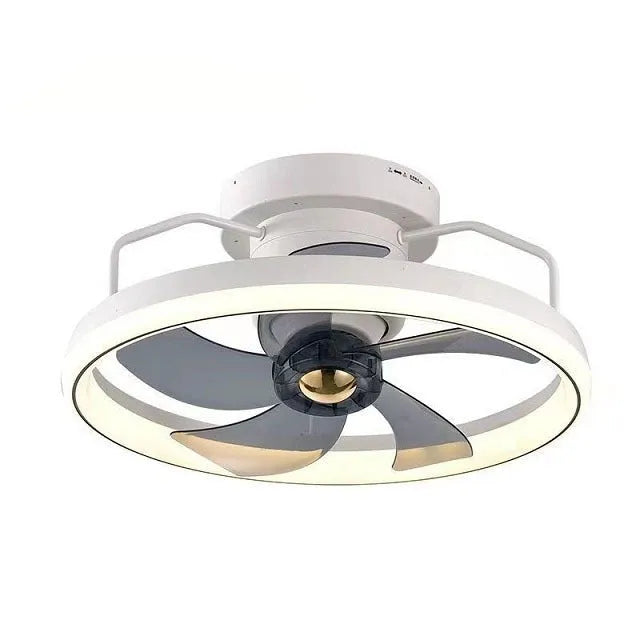 Modern simple style white ceiling fan lamp with integrated light fitting and PC blades.