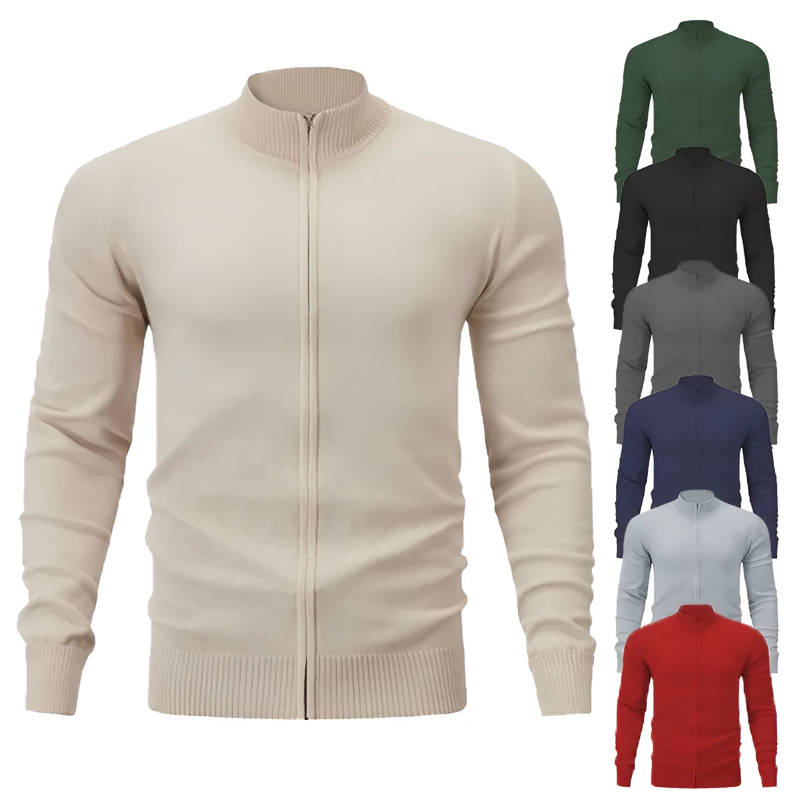 Men's cotton zip-up hoodie with stand collar in loose fit casual style