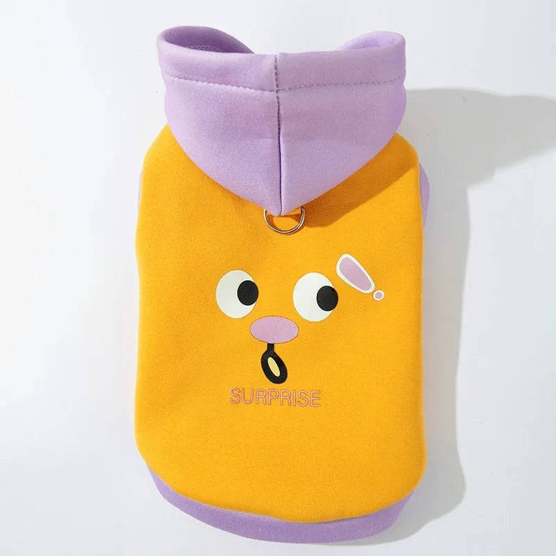 Autumn winter Korean dog hoodie with cute cartoon bear design for small medium pets, available in Blue and Yellow