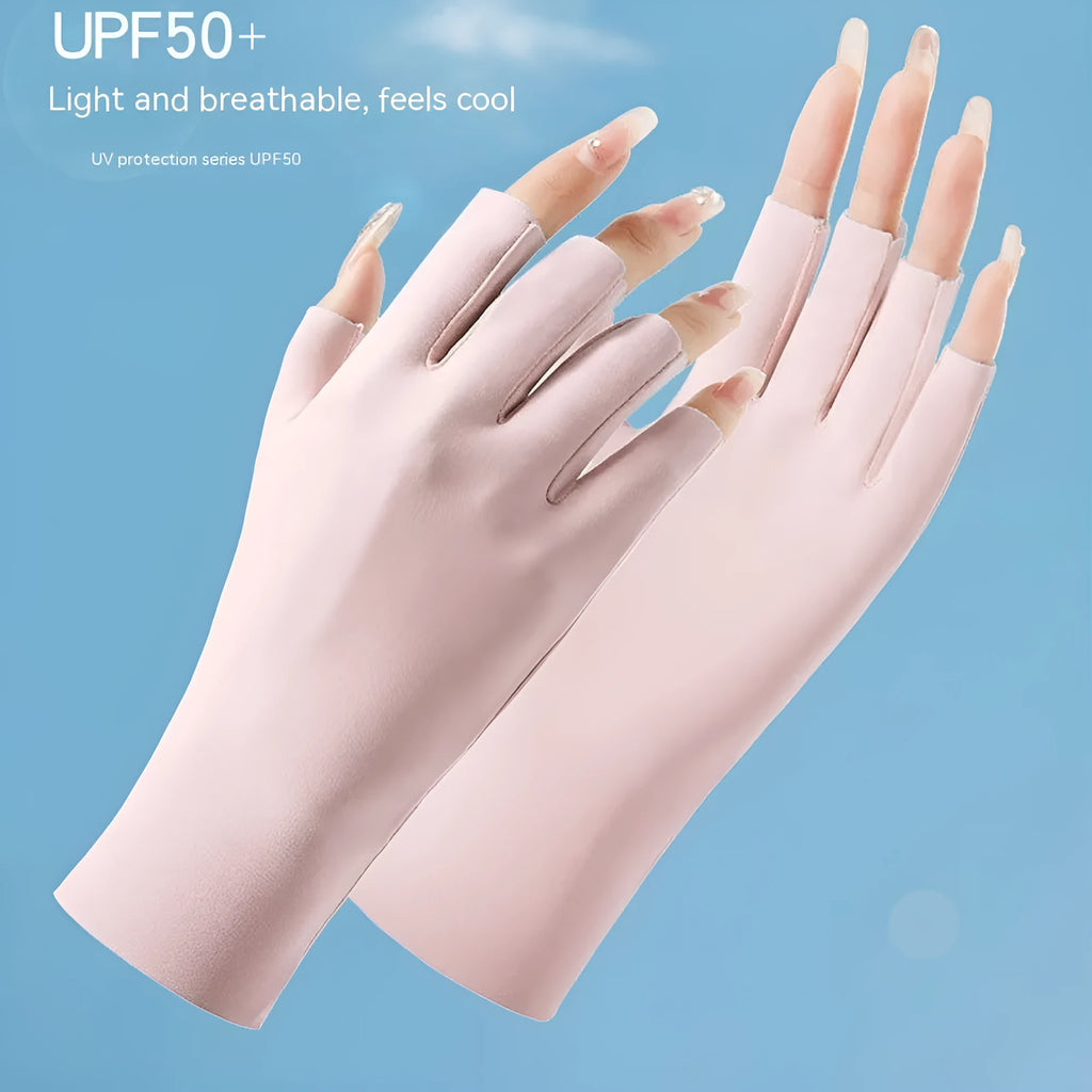 Women's thin sunscreen ice silk gloves with UPF50+ protection in multiple colour options