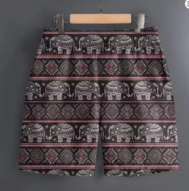 Men's casual polyester shorts in a stripe pattern, shown in a range of sizes for outdoor sports.