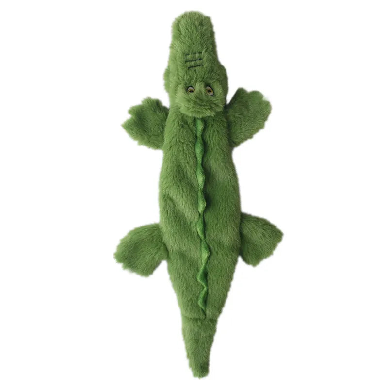 Green crocodile plush dog toy with no stuffing for aggressive chewers