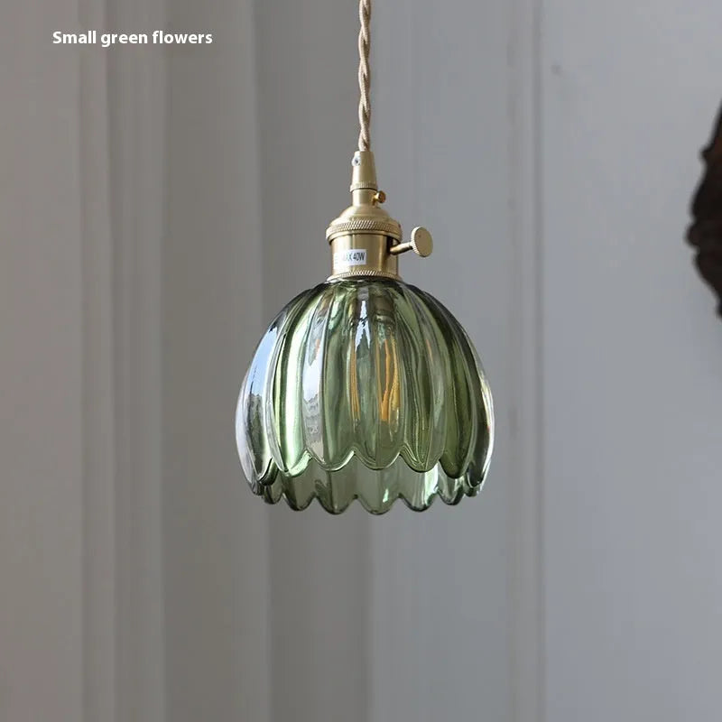 Vintage glass flower chandelier with Nordic design in amber colour for bedroom ceiling mounting