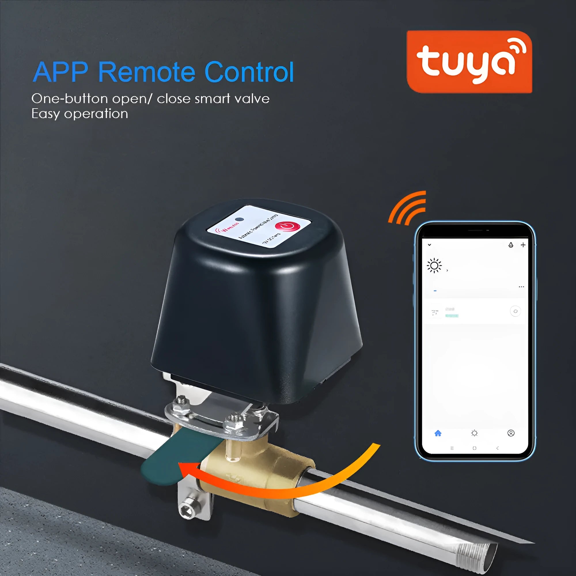 Smart wireless water shut-off valve with Zigbee, ABS fire-retardant housing, for leak detection and remote control