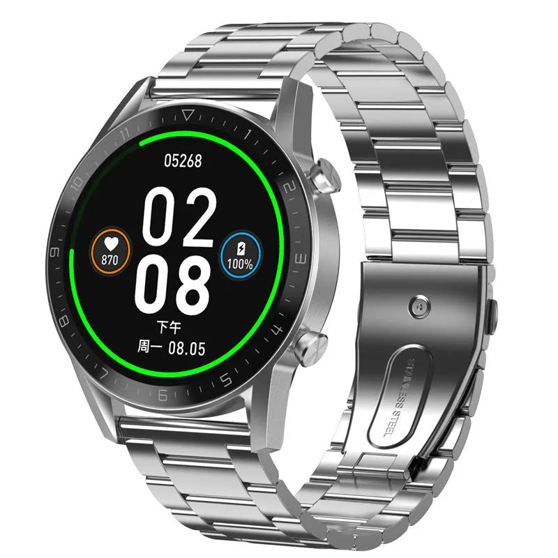 Multifunctional sports watch with black genuine leather strap and 1.3-inch touch screen display