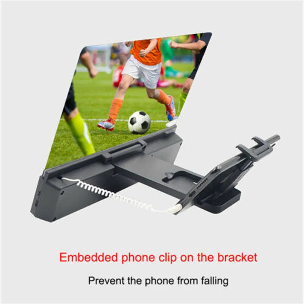 12-inch foldable mobile phone screen amplifier with built-in speakers and adjustable gooseneck stand