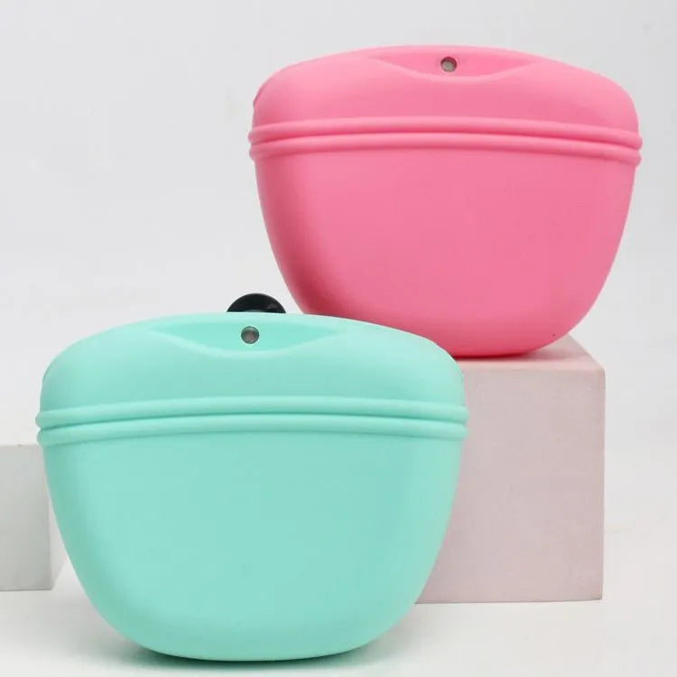 Silicone dog training treat waist bag with clip and magnetic semi-closed opening in assorted colours