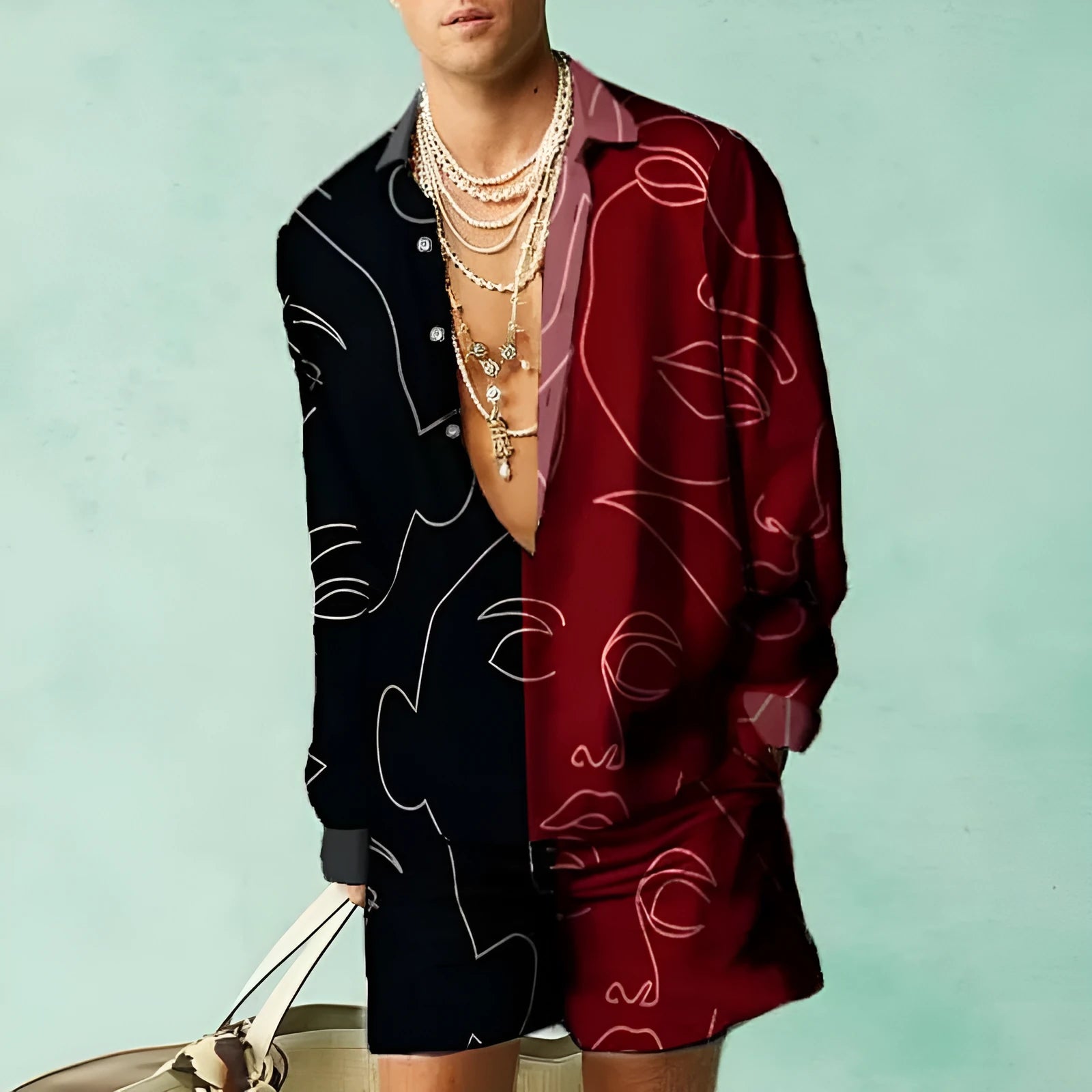 Men's slim fit summer shirt and shorts set in matching colours