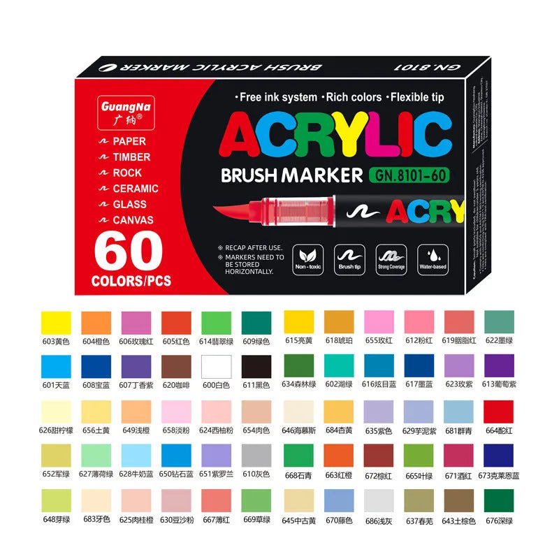 Set of liquid acrylic marker pens with soft head nibs for art and graffiti painting